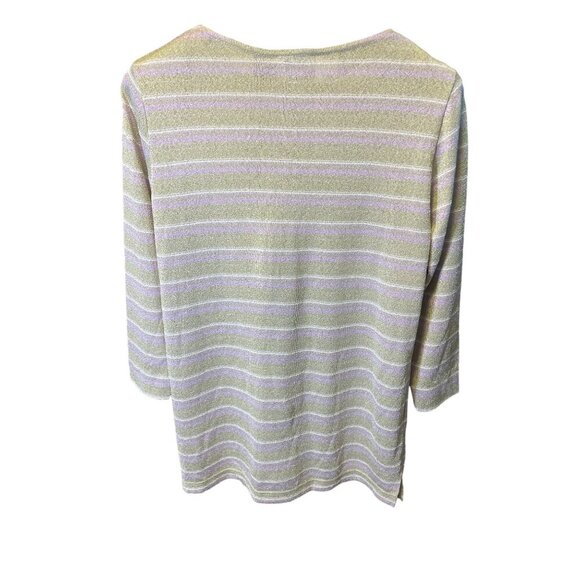 Design by Martha Gray and Violet Striped Three-Quarter Sleeve Crew Neck Top - Picture 2 of 7
